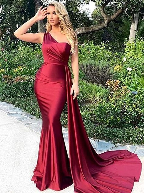 Wedding Guest 2023, Satin Gowns, One Shoulder Prom Dress, Cheap Party Dresses, Prom Dresses Long Mermaid, Satin Dress Long, Party Dresses Online, Evening Party Gowns, Womens Prom Dresses