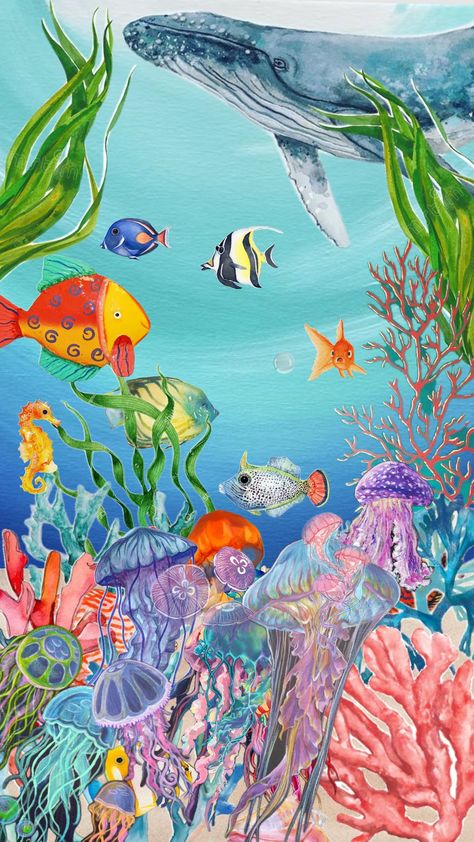 #fish #ocean #underwater #sea #aesthetic #painting #vibes #art #nature #animatedshuffle Under Water Mural, Underwater Art Painting, Under The Sea Painting, Under The Sea Art, Underwater Sea, Pencil Drawings For Beginners, Monochromatic Art, Underwater Painting, Underwater Art