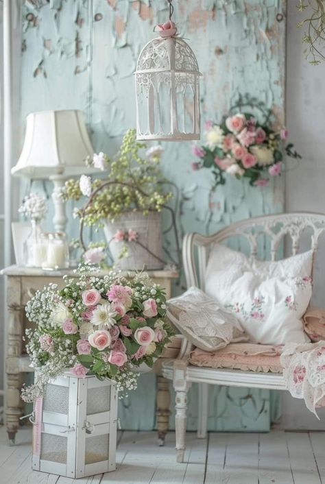 Salone Shabby Chic, Shabby Chic Outdoor Decor, Shabby Chic Living Room Design, House Themes, Pastel Inspiration, Fall Interior Design, Shabby Chic Christmas Ornaments, Wedding Dining Decor, Vintage Shabby Chic Decor