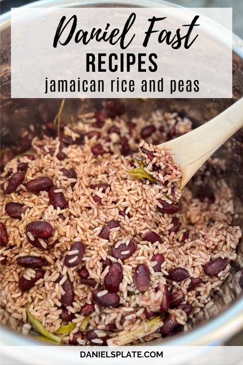 Are you doing the Daniel Fast? This Jamaican Rice and Peas is made in the Instant Pot with dried kidney beans and brown rice. You can enjoy this deliciousness with sauteed kale and mushrooms, vegan collard greens, air fryer plantains, vegan crab cakes, or vegan ackee. This dish is gluten-free, soy-free, nut-free, oil-free, and vegan. Check out this and other Daniel Fast recipes here... Easy Daniel Fast Meals, Daniel Fast Recipes Lunch, Recipes For The Daniel Fast, Daniel’s Fast, Daniel Fast Recipes Dinner, Daniels Fast Recipes, Daniel Fast Breakfast Ideas, Daniel Fast Meals, Vegan Ackee