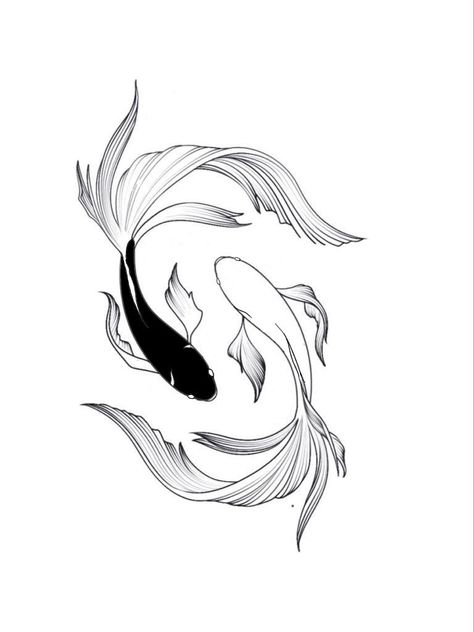 Black Coy Fish Tattoo, Black And White Fish Tattoo, Kai Fish Tattoo, Black And White Koi Fish Tattoo, Koy Fish Tattoo Ideas, Koi Black And White, Koi Fish Drawing Simple, Koi Fish Stencil, Koi Fish Outline