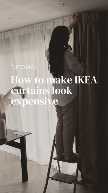 Ikea Curtains Living Room Ideas, How To Drape Curtains, Long Curtains Bedroom, Tall Window Curtains, Long Curtains Living Room, Ikea Drapes, Ikea Curtain Rods, Double Window Curtains, Long Curtain Rods