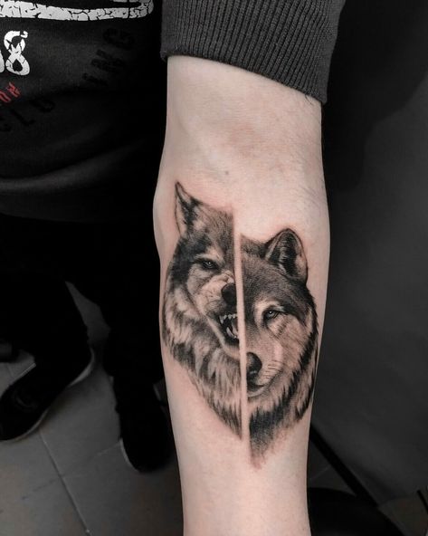 100+ Small Wolf Tattoo Ideas To Inspire You On 2023! 22 Outsons Small Wolf Head Tattoo, Half Bear Half Wolf Tattoo, The One You Feed Tattoos, Small Wolf Tattoo Men, Howling Wolf Tattoo Design, Wolf Tattoo Men, Arm Tattoos Wolf, Two Wolves Tattoo, Wolf Head Tattoo