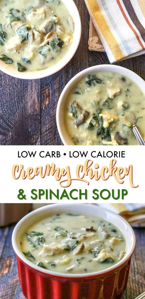 Chicken And Spinach Soup, Chicken Spinach Soup, Creamy Chicken Spinach, Cauliflower Cream, Keto Chicken Soup, Spinach Soup Recipe, Soup Keto, Soup Chicken, Chicken Spinach