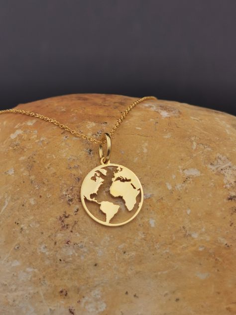 Earth Necklace, Wanderlust Necklace, Globe Necklace, Gold World Map, World Map Necklace, Gold Globe, Travel Necklace, Preppy Jewelry, Map Pendant