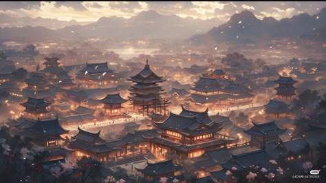 Xiaohongshu ID : 547702514. Chinese Wallpaper Desktop, Chinese Background Landscape, Dnd Cities, Ancient Wallpaper, Ancient China Aesthetic, Chinese Buildings, Dual Monitor Wallpaper, Chinese Background, Ancient Chinese Architecture