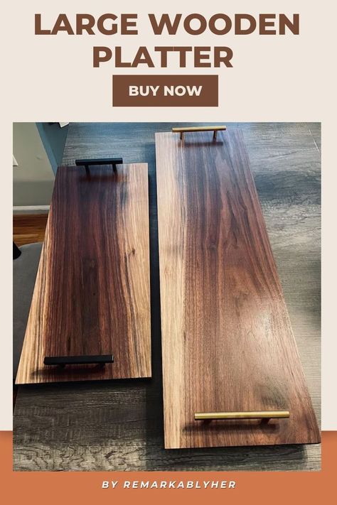 Woodworking Ideas Extra Large Charcuterie Board, Coffee Table Centerpiece Ideas, Charcuterie Board With Handles, Large Wooden Tray, Coffee Table Arrangements, Coffee Table Centerpiece, Large Serving Trays, Wooden Platters, Wooden Serving Boards