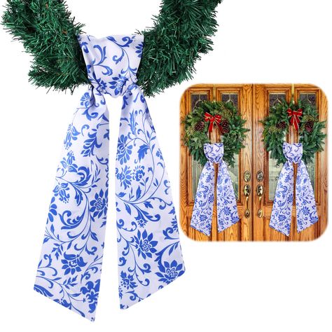 PRICES MAY VARY. Chinoiserie Wreath Sash for Front Door: you will receive 2 Chinoiserie wreath sashes, which easily fits into your holiday design, ceremony decorations, or daily use, suitable for windows, doors, adding a classic touch to your home; Please note that wreath is not included Innovative and Adaptable Design: celebrate your holiday with the Chinoiserie themed decor; Its white and blue color scheme, along with the pattern of flowers, easily capture the attention of others; The generous Door Wreath Sash, Sash For Wreath, Wreath Sashes, Front Door Monogram, Plain Wreaths, Wreath Sash, Wreath Embroidery, Floral Sash, Indoor Party