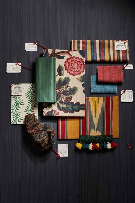 Dining Table Design Modern, Fabric Board, Cloud Cushion, Trend Fabrics, Material Board, Colourful Living Room, Interior Design Mood Board, Fabric Combinations, Chic Pattern