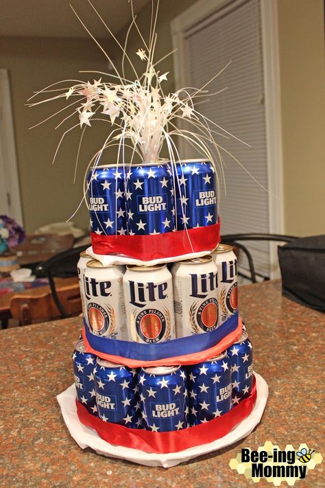 DIY Beer Can Cake Tutorial with pictures of how to set it up Beer Cakes For Men, Beer Cake Tower, Beer Can Cake, Beer Can Cakes, Birthday Beer Cake, Cake In A Can, Cake Tower, Mini Liquor Bottles, Diy Beer