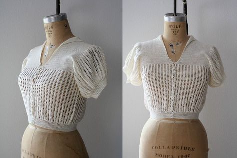 1930s Knitwear, Crochet Summer Blouse, Vintage Fashion 1930s, Vintage Knitwear, Mode Crochet, Crochet Summer, Vintage Knitting Patterns, Summer Blouse, 40s Fashion