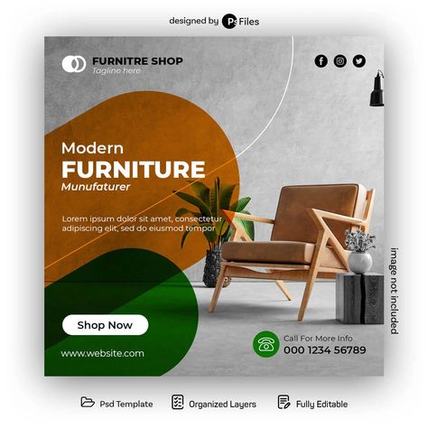 Modern Furniture Free Instagram Post Design PSD Template - PsFiles Furniture Instagram Post Design, Social Media Interior Design, Interior Design Instagram Post Ideas, Furniture Instagram Post, Beauty Branding Design, Furniture Poster, Furniture Promo, Furniture Post, Furniture Graphic