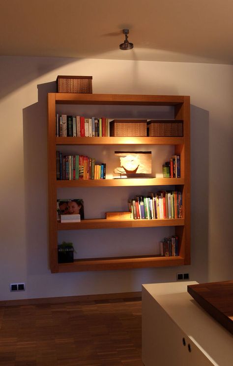 DIY hanging bookshelf tutorial from Instructables Diy Bookshelf Design, Diy Bookshelf Plans, Pretty Bookshelves, Cheap Bookshelves, Diy Bookshelves, Hanging Bookshelves, Wall Bookshelf, Simple Bookshelf, Diy Bookshelf