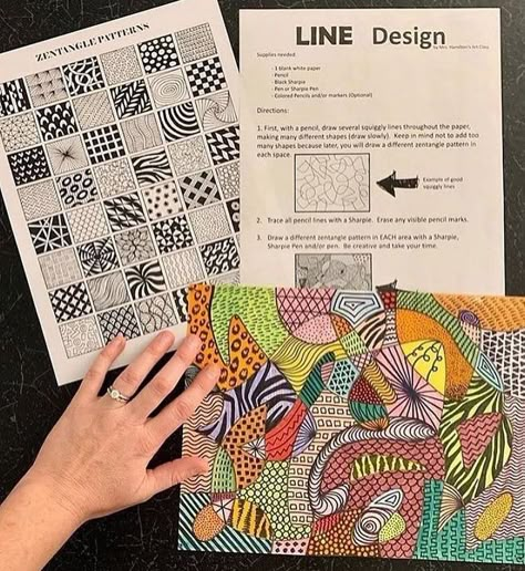 Line Art Projects, Line Art Lesson, School Lines, Art Teacher Resources, Teacher Projects, Middle School Art Projects, Jobs In Art, Art Lessons Middle School, Classroom Art Projects