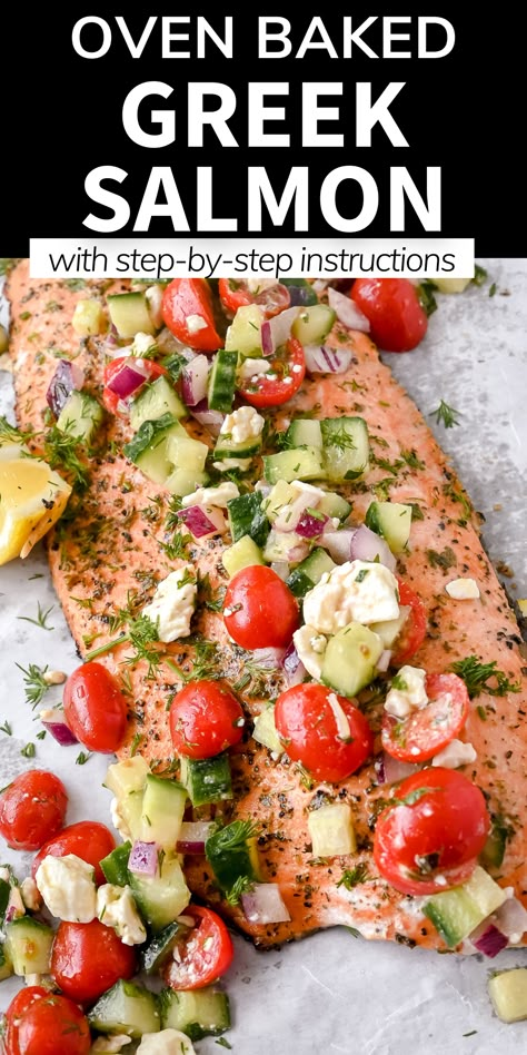 Salmon With Feta, Salmon Feta Recipes, Greek Baked Salmon, Greek Salmon Recipes Baked, Baked Mediterranean Salmon, Mediterranean Diet Recipes Dinners Fish, Meditterean Diet Salmon Recipes, Mediterranean Salmon Bake, Salmon Feta Bake