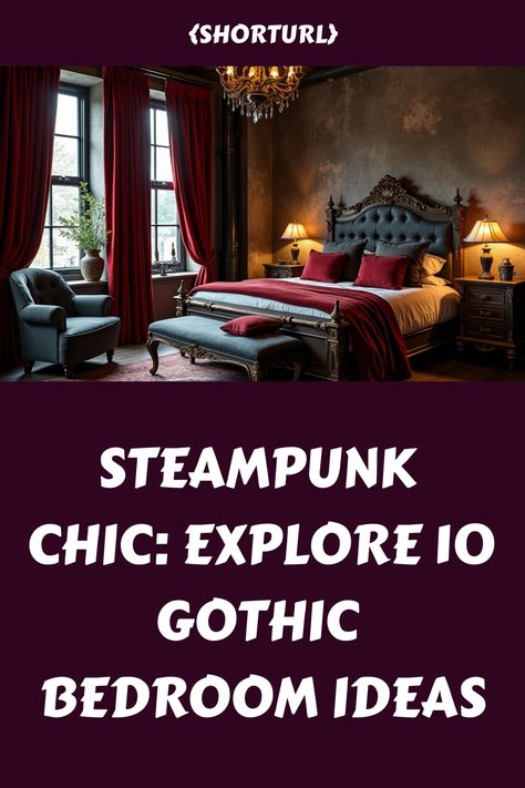 Dive into the enchanting world of Victorian glam with these 10 steampunk-inspired gothic bedroom ideas. Discover how to blend industrial elements like exposed pipes, vintage decor, and dark, rich colors to create an atmosphere that is both mysterious and stylish. Perfect for lovers of the 19th century aesthetic! Gothic Bedroom Decor, Gothic Furniture Diy, Gothic Bedroom Ideas, 19th Century Aesthetic, Gothic Decor Bedroom, Unique Bedroom Design, Bedroom Victorian, Gothic Bedroom, Bedroom Aesthetics