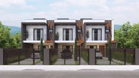 Duplex Townhouse, Town House Plans, Small Apartment Building Design, Row House Design, 3 Storey House Design, Small Apartment Building, Townhouse Exterior, Apartment Exterior, Small House Design Exterior