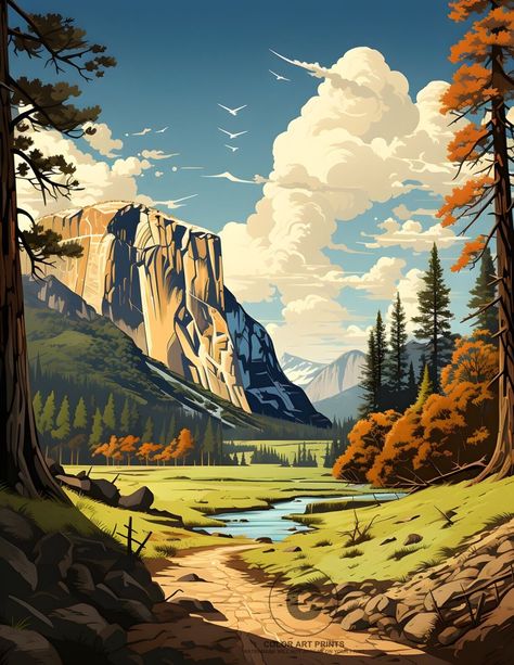 Yosemite National Park California El Capitan Scenic Giclée Art Print 8.5X11 American Nature, Yosemite Art, Yosemite Trip, National Parks Photography, Travel Poster Design, National Park California, California National Parks, Nature Posters, Park Art