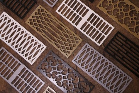 Floor Registers On Hardwood, Floor Vents Ideas, Floor Register Covers, House Hardware, Floor Vent, Floor Vent Covers, Floor Vents, Floor Registers, White Tile Floor