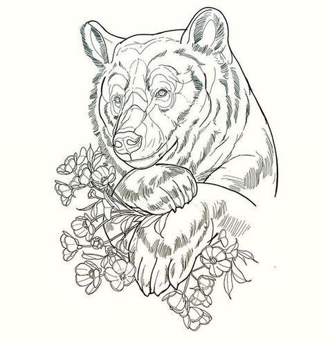 What To Have For Dinner, Tatuaje Cover Up, Bear Tattoo Designs, Tier Tattoo, Kunst Tattoos, Bear Tattoos, Tattoo Zeichnungen, Picking Flowers, Bear Tattoo