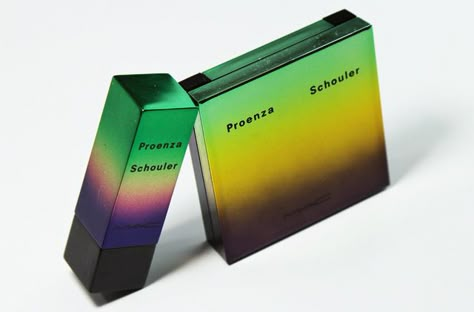 MAC x Proenza Schuler ombre-chrome packaging Futuristic Package Design, Chrome Packaging Design, Holographic Packaging Design, Chrome Packaging, Futuristic Packaging, Luxury Design Graphic, Clothing Packaging, Luxury Packaging Design, Makeup Package