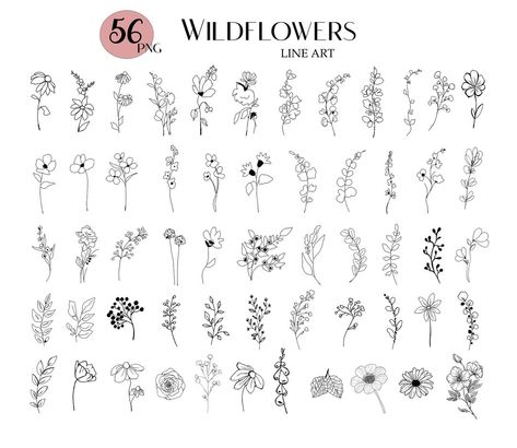 Set of 56 Wildflowers Wildflowers Clipart Line Art Flowers - Etsy Australia Line Art Flowers, Stamp Ideas, Drawn Flowers, Flowers Clipart, Hand Drawn Flowers, Tattoo Set, Clipart Design, Art Flowers, Unique Flowers