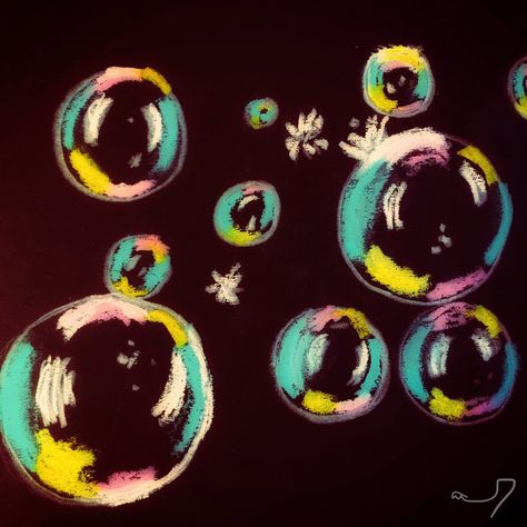 Pastel On Black Paper Drawings, Bubble Oil Pastel, Oil Pastel Elementary Art Projects, Oil Pastel Bubbles, Oil Pastel On Black Paper Easy, Oil Pastel Art Black Paper, Oil Pastel Art On Black Paper, Oil Pastel Black Paper, Bubbles On Black Paper