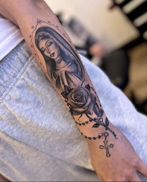 Men's Arm Tattoo, Virgin Mary Tattoos, Mary Tattoos, Arm Tattoo Designs, A Small Tattoo, Men's Tattoo, Arm Tattoos Drawing, The Virgin Of Guadalupe, Mary Tattoo