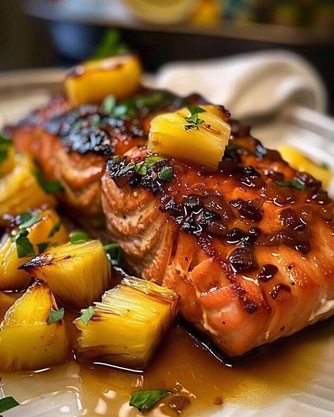 Salmon With Pineapple, Pineapple Salmon, Lemon Pepper Salmon, Garlicky Shrimp, Seared Salmon Recipes, Walnut Shrimp, Garlic Salmon, Honey Walnut Shrimp, Chicken Lasagna