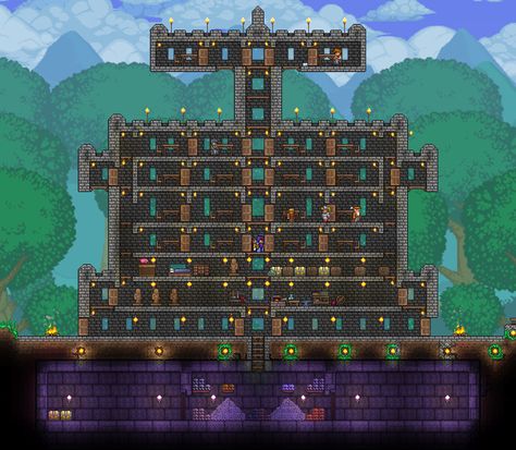 Not sure what to do in the basement, but the build went well. Terraria Base, Terrarium Base, Terraria, The Basement, Terrarium, Basement, City Photo, Building