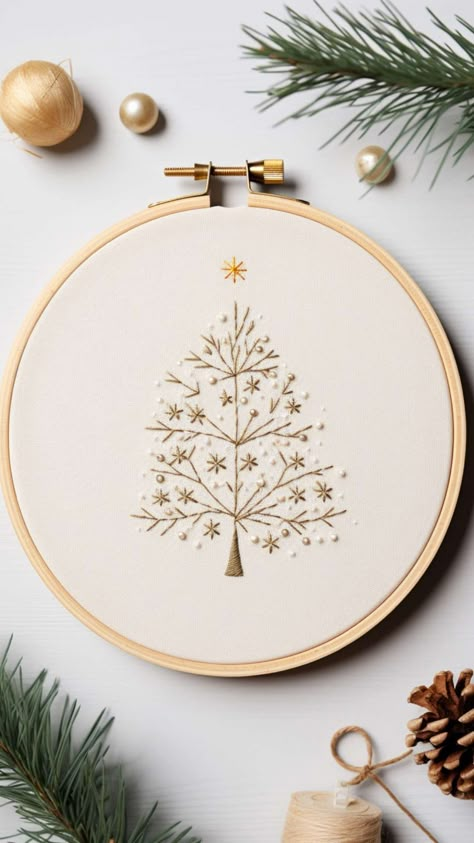 Festive Stitching: 100 Christmas Embroidery Ideas to Deck the Halls - Crafty Cici Joy Festive Embroidery Designs, My First Christmas Embroidery, Simple Winter Embroidery Patterns, White Christmas Embroidery, Free Christmas Tree Embroidery Patterns, Hand Embroidery Christmas Ornaments Free Pattern, Embroidery Cards Pattern Free Printable Christmas, Christmas Embroidery Patterns Free Xmas, Christmas Tree Embroidery Patterns Free