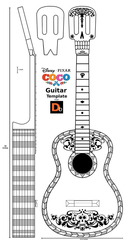 Coco Crafts, Printable Guitar Template, Coco Guitar Template, Coco Guitar Diy, Cardboard Ukulele, Electric Guitar Template, Coco Guitar Drawing, Coco Guitar, Disney Guitar