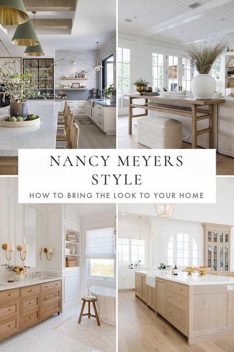 A look at some of my favorite Nancy Meyers movie interiors and how to add a touch of her decorating style to your kitchen and home Jenn Todryk Kitchen, Jenn Todryk, Nancy Meyers Interiors, Nancy Meyers Home, Beach House Bathrooms, Grandma Vibes, House Bathrooms, Nancy Meyers, Inspired Interiors