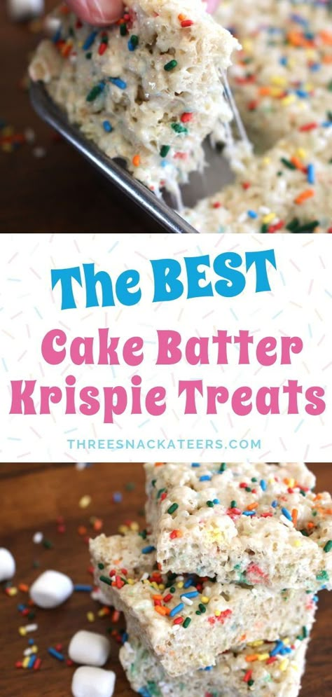 These delicious Funfetti Cake Batter Rice Krispie Treats are packed with colorful sprinkles making them perfect for a kid's birthday or party treat! You'll love this fun and easy recipe made with butter, marshmallows and a few other simple ingredients.  # Birthday Cake Sprinkles, Rice Krispie Cakes, Dessert Halloween, Krispie Treats Recipe, Dessert Simple, Cereal Treats, Funfetti Cake, Rice Crispy Treats, Crispy Treats