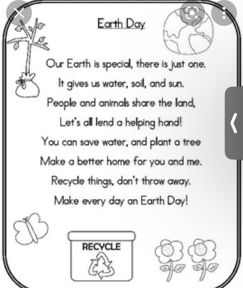 Fun# Poem On Earth Day In English, Poem On Environment, Inspirational Poems For Kids, Recycling Lessons, English Poems For Kids, English Poems, World Earth Day, Silly Songs, Earth Day Crafts