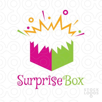 Surprise Logo Design, Gift Box Logo, Cartoon Style Multicolor Bags For Gifts, Candy Store Logo Design, Website Logo, Surprise Box, Make Your Logo, Box Logo, Logo Gifts