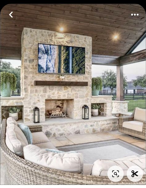 Outdoor Fireplace With Grill, Back Porch Fireplace Ideas, Vw Wagon, Fireplace Patio, Backyard Upgrades, Outside Fireplace, Deck Fireplace, Dream Backyard Pool, Relaxing Backyard