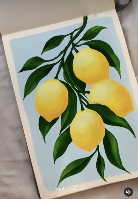 Kitchen Acrylic Painting Ideas, Lemons Painting Acrylic, Painting Asthetics Idea, Simplistic Art Painting, Lemon Acrylic Paintings, Lemon Painting Acrylic Easy, Kitchen Paintings, Deco Fruit, Kitchen Painting