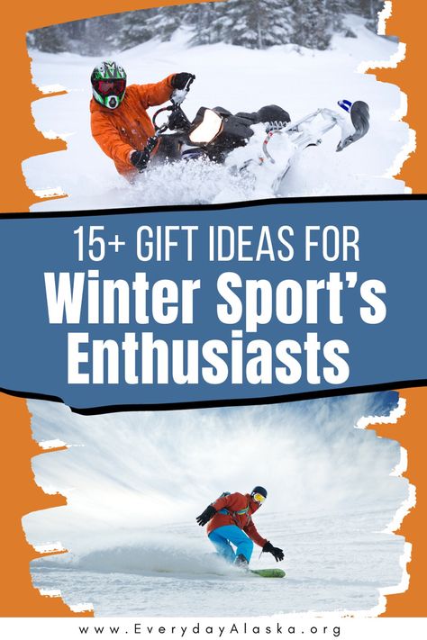 A snowmobile rider in fresh powder snow. A snowboarder flying down a hill in snow. Snowboarding Gifts, Alaska Adventures, Winter Sport, Snow Shoes, Stocking Stuffer Gifts, Snowmobile, Snowboarding, Fantastic Gifts, Alaska