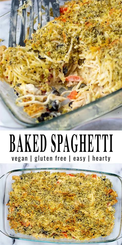 Vegan Chicken Spaghetti, Vegan Casseroles, Easy Mediterranean Recipes, Leftover Spaghetti, Baked Spaghetti Recipe, Vegan Spaghetti, Vegan Casserole, Ovo Vegetarian, Eating Vegan