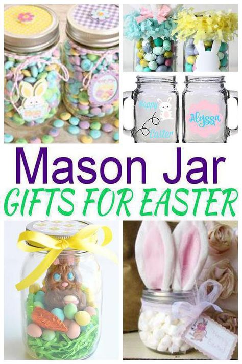 Mason Jar Gifts For Easter - Kid Bam Easter Gifts Ideas, Gifts For Easter, Gift Jars, Easter Mason Jars, Candy Toys, Diy Holiday Gifts, Mason Jar Gifts, Easter Candy, Jar Gifts