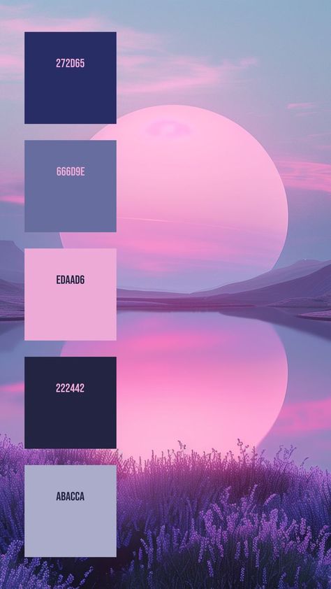 Colors:
272D65
666D9E
EDAAD6
222442
ABACCA Flat Color Palette, Color Theory Art, Peony Colors, Website Color Palette, Pantone Colour Palettes, Color Design Inspiration, Purple Color Palettes, Hex Color Palette, Serene Landscape