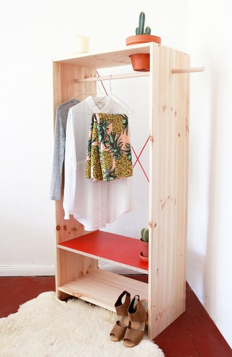 DIY Portable closet, planter included by Cheryl Locke via Gardenista. Koti Diy, No Closet Solutions, Portable Closet, Diy Wardrobe, Diy Furniture For Small Spaces, Diy Interior, Diy Planters, Diy Furniture Projects, Furniture Projects