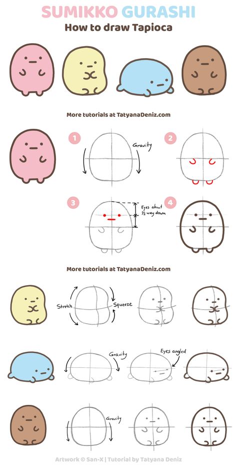 Sumikko Gurashi All Characters, Cute Cartoon Characters Drawings Easy, Cute Doodles Easy Aesthetic Step By Step, Aesthetic Drawing Step By Step, Easy Draw Tutorial, Cute Easy Characters To Draw, Drawing For Practice, Hand Practice Drawing Step By Step, Chibi Tutorial Step By Step How To Draw