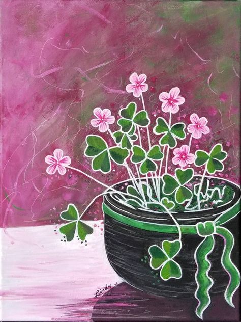 March Drawings, Painting Library, Irish Paintings, Shamrock Art, Water Paintings, Saint Patricks Day Art, Spring Canvas, Paint Pallet, Painting Parties