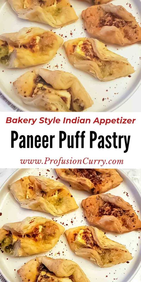 Paneer Puff Pastry is classic Indian bakery snack item. All you need is just 6 ingredients and 20 minutes to make this crowd pleaser appetizer. Paneer Puff, Indian Bakery, Spinach Paneer, Bakery Snacks, Pepperidge Farm Puff Pastry, Asian Appetizers, Vegan Indian Recipes, Indian Appetizers, Easy To Make Appetizers