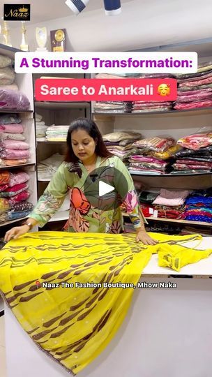 32K views · 617 reactions | Turn your saree into a stunning Anarkali! A beautiful transformation for a timeless look. 🥰  Store- @naaz_the_fashion_boutique  . . Collection Includes (For Women) - • Lehengas • Bridal Collection • Blouse • Sarees • Gowns • Suits • Dress Material • Kurti • Pants • Tops • Designer Masks  • Shrugs  • Also into Stitching and Designing . . Address - 108 Raj Palace, Mhow Naka Square, Near Lotus Showroom, Indore . . Contact - 9301410008 . . #glamindore #indorefashion #indorefashiontrends #indorefashionblogger #indorefashionupdates #indoreupdates #indoreboutique #boutiqueshopping #boutiquecollection #indorecity #lehengainspiration #boutiquefabric #indoregirls #indoreshopping #indoreshop #indorefashion #recycle #recycling #naazthefashionboutique #naaz #naazbyvandanaja Saree Me Se Suit Design, Anarkali Look, Kurti Pants, Gown Suit, Saree Gown, Suits Dress, Kurtis With Pants, Boutique Collection, Suit Designs