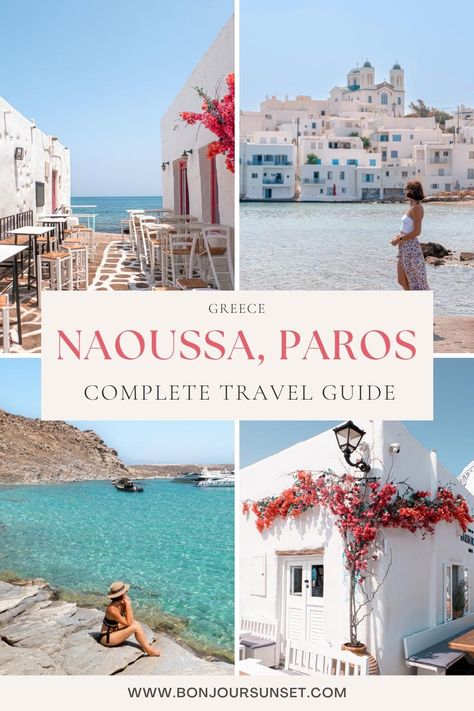 The complete travel guide to the chic harbor village of Naoussa, Paros. Read on to discover the best things to do, the most delicious restaurants, and stunning hotels to stay at! #naoussa #Paros #Greece #Travelguide Things To Do In Paros Greece, Naousa Paros Greece, Paros Greece Restaurants, Paros Greece Itinerary, Greece Babymoon, Paros Greece Aesthetic, Naoussa Greece, Lefkes Paros, Paros Naoussa