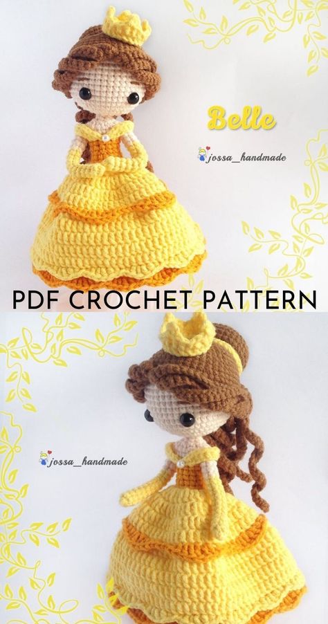 Beauty and the Beast Belle Amigurumi Crochet Doll pattern. Lovely princess Belle crochet pattern to make! #crochetpattern #amigurumipattern #amigurumidoll #crochetdollpattern #craftevangelist Amigurumi Ballerina, Pathway Decor, Doll Free Pattern, Crochet Easter, Crochet Disney, Crochet Dolls Free Patterns, Pola Amigurumi, Ballerina Doll, Crochet Amigurumi Free