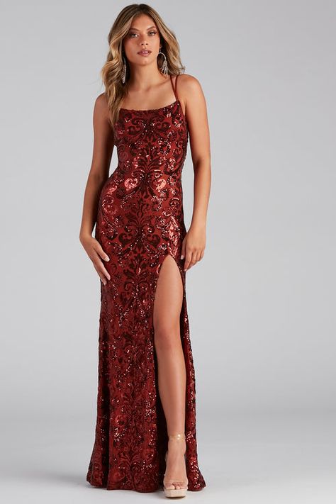 Formal Dresses & Gowns | Long to Short Formal Dresses | Windsor Formal Sequin Dress, Rhinestone Hair Pin, Color Wedding, Bridles, Long Midi Dress, Windsor Dresses, Rust Dress, Rhinestone Dress, Glitter Dress